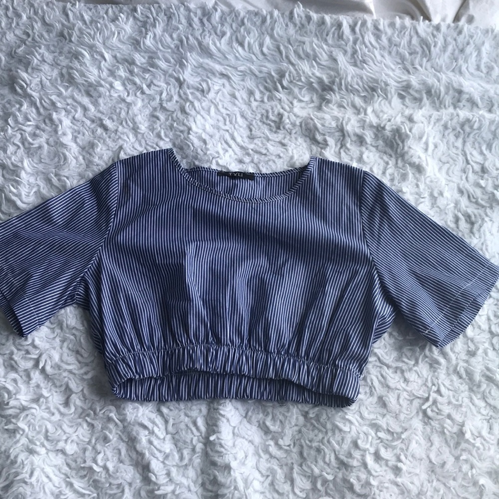 Blue and white striped crop top